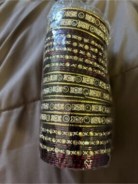 New Set of ethnic Bangle bracelets Red and Gold and green Indian Bangles